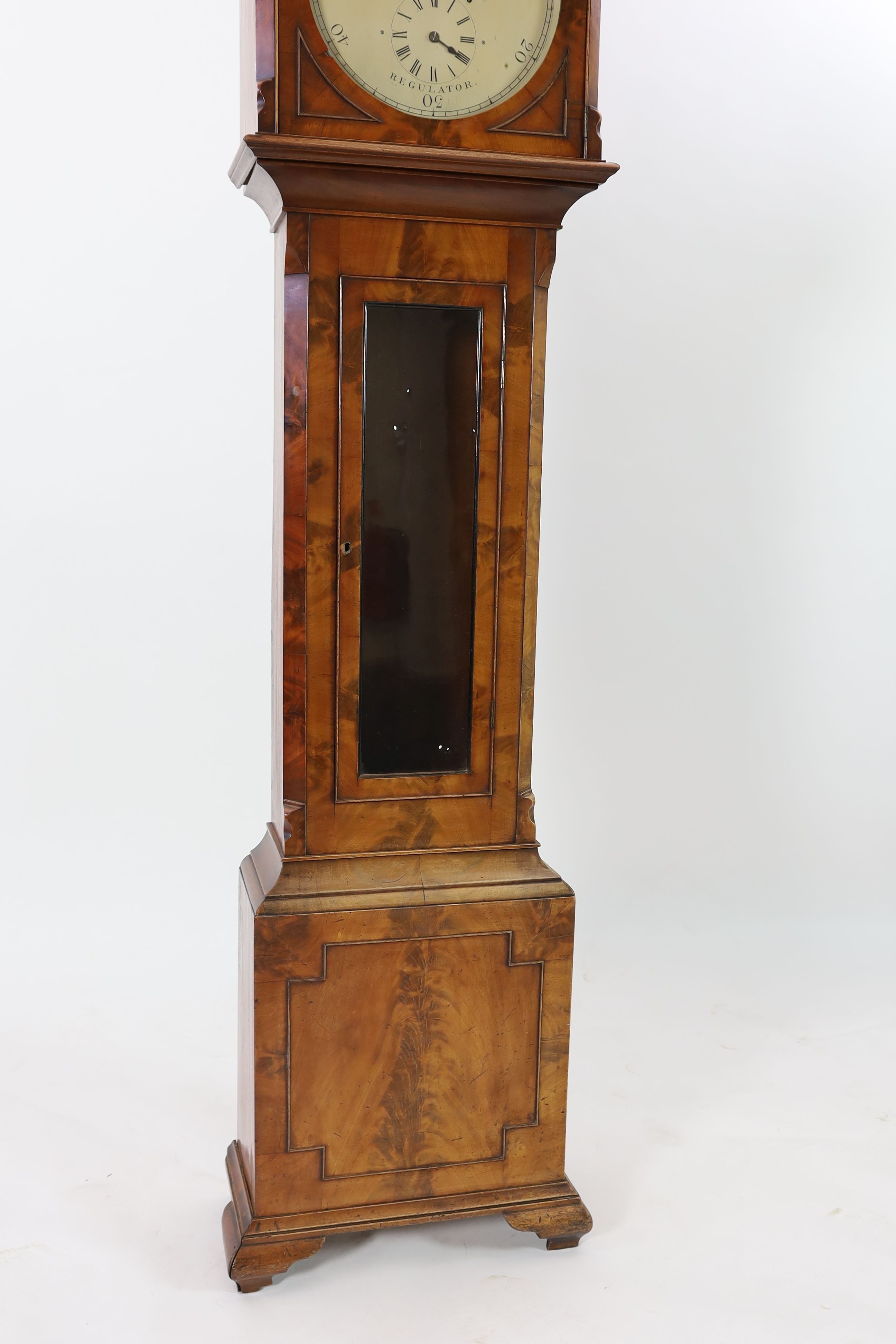 Rainforth & Son of Bridgewater. An early 19th century mahogany domestic regulator, H. 218cm.